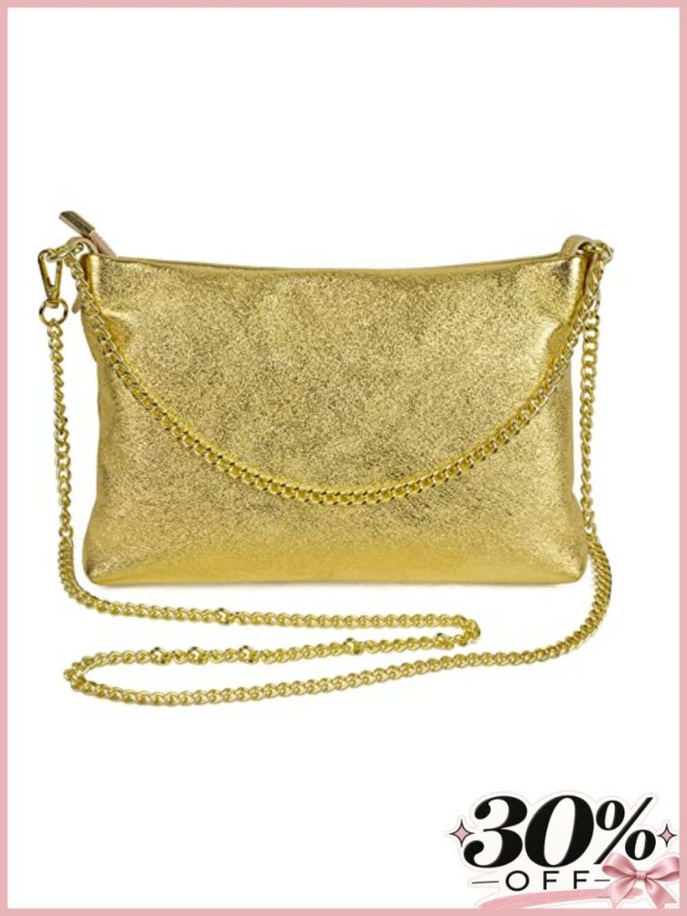 Genuine Leather Handbag Clutch Evening Bag Gold Chain Crossbody Purse